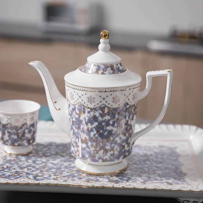 Low price hot selling Western style household white and purple afternoon tea ceramic coffee set