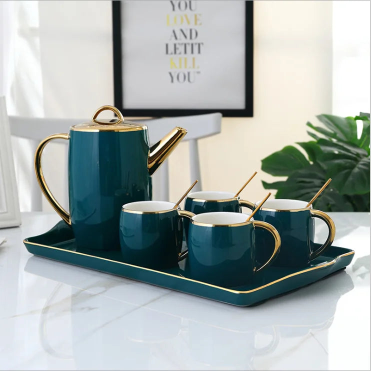 Household Nordic Creative Coffee Cup and Saucer set Ceramic Tray Nordic Style Luxury Green Marble Afternoon Coffee Cup set