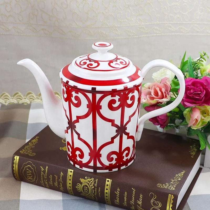 Best Sell Luxury Traditional Red Paper-cut Art Home Decors Bone China Coffee Tea sets