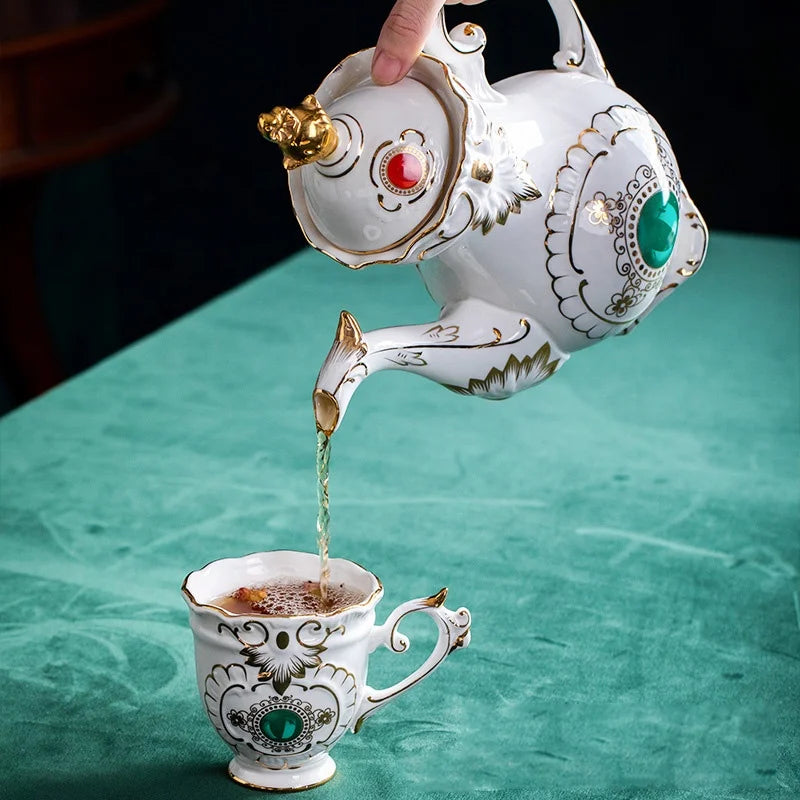 Factory wholesale European white embossed gold-plated afternoon tea ceramic coffee set