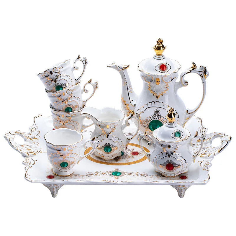 Factory wholesale European white embossed gold-plated afternoon tea ceramic coffee set