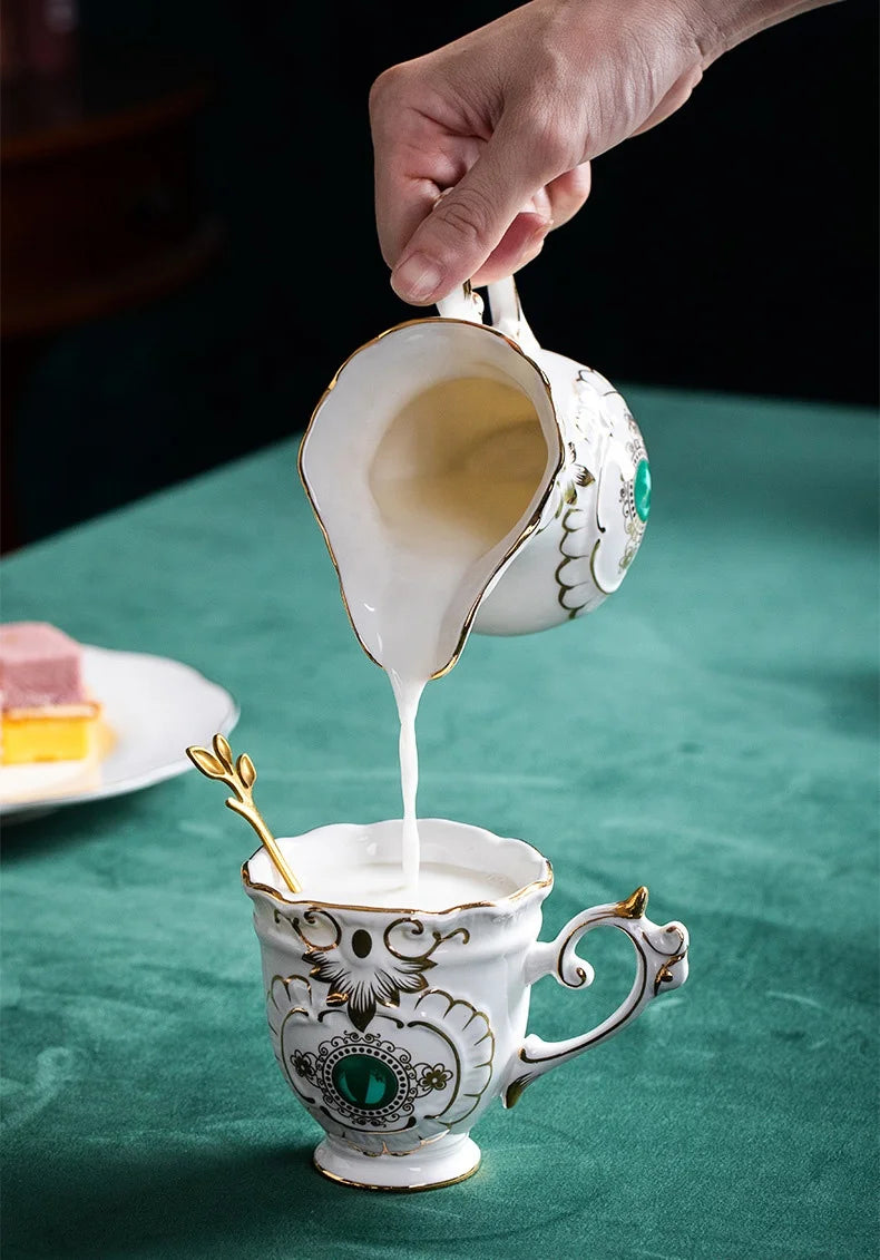 Factory wholesale European white embossed gold-plated afternoon tea ceramic coffee set