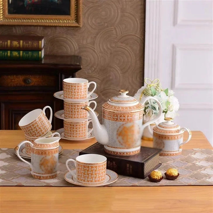 Hot selling 15pcs luxury European mosaic ceramic tea set coffee cup