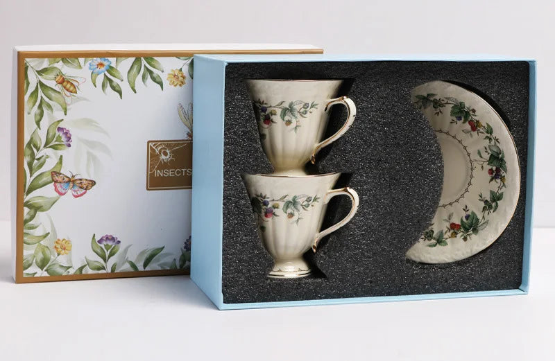 Coffee and Tea Set Tea Cup and Saucer Hot Selling Grapevine Pattern Ceramic Color Box Nordic Home Hotel Restaurant Office