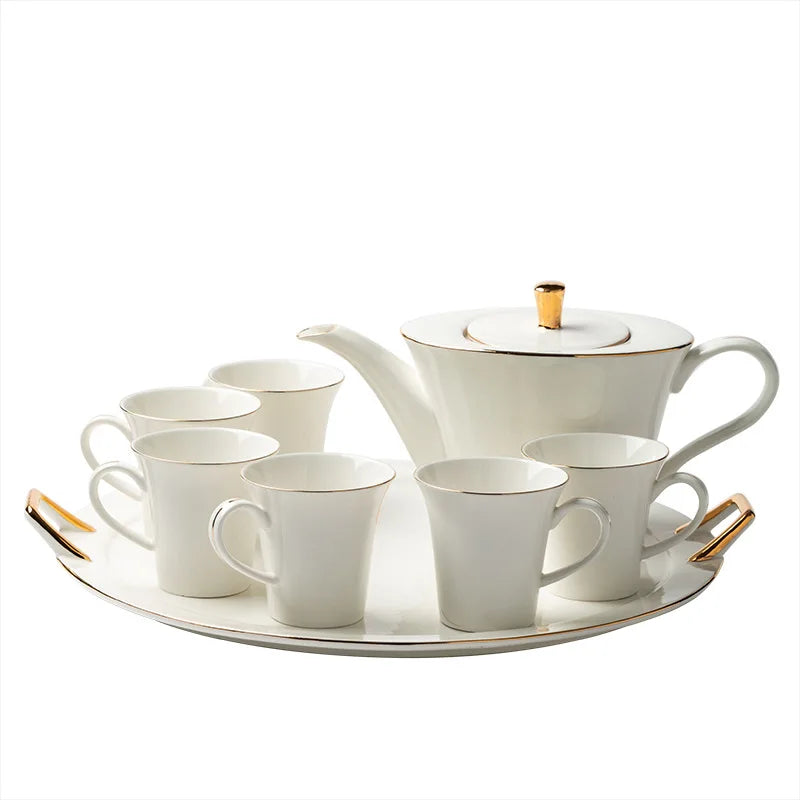 Factory wholesale European style luxury white afternoon tea ceramic coffee set