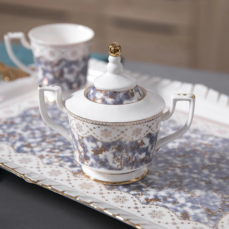 Low price hot selling Western style household white and purple afternoon tea ceramic coffee set