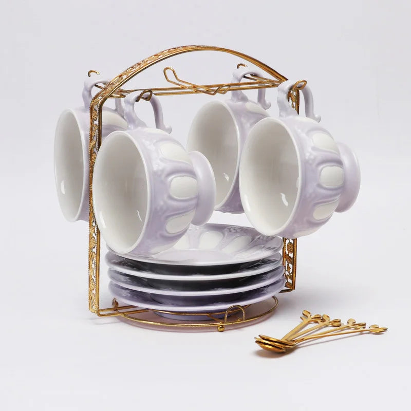 Customized wholesale European relief coffee and tea set Ceramic cup with gift box