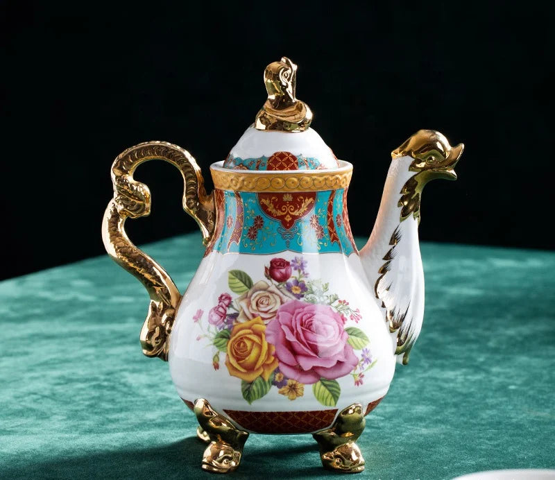 Best selling European dragon and phoenix relief rose pattern afternoon tea ceramic coffee set