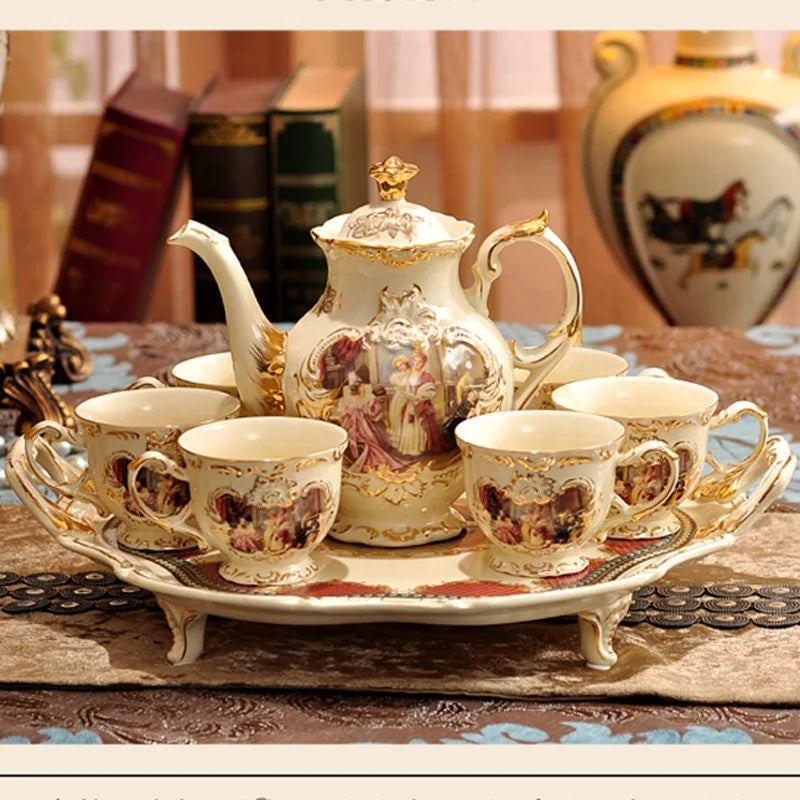 Low-price promotion of British characters and flower relief ceramic afternoon tea coffee set