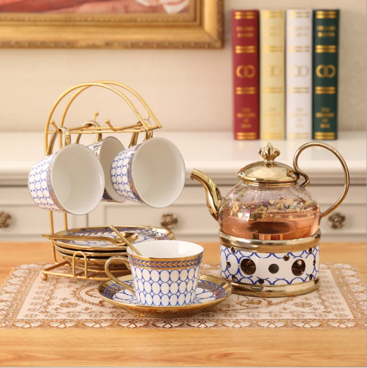 European style flower tea set flower teacup glass pot heat-resistant candle heating set afternoon tea set