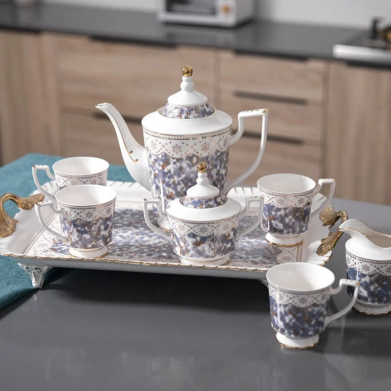 Low price hot selling Western style household white and purple afternoon tea ceramic coffee set