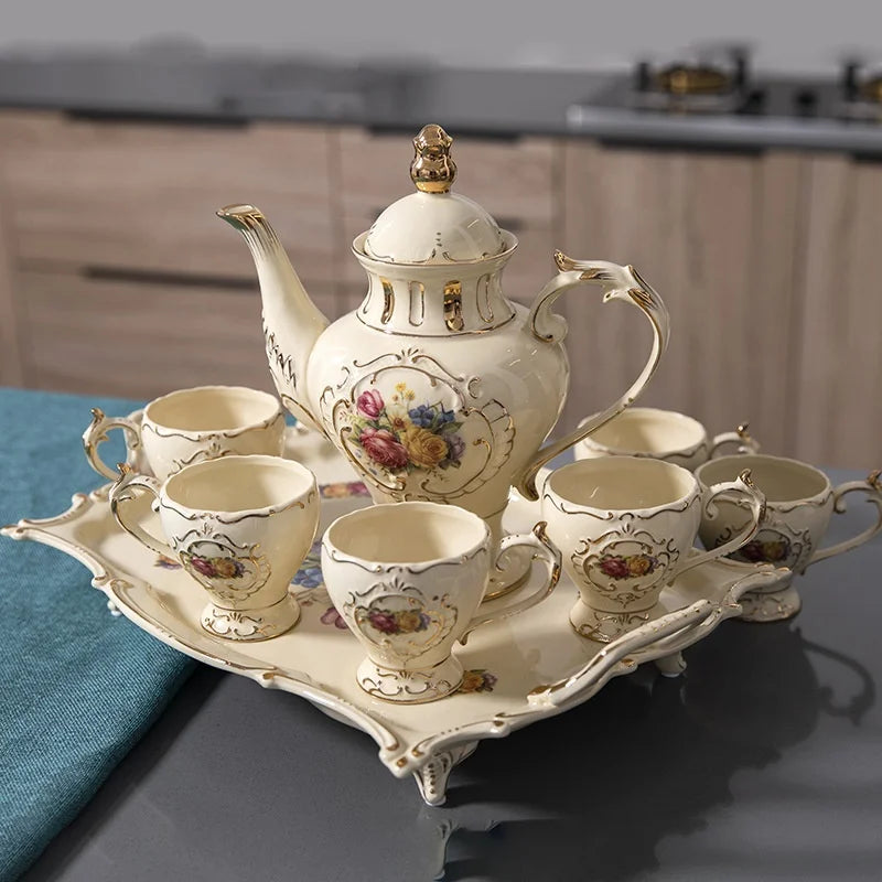 Low priced European style palace rose pattern afternoon tea coffee set