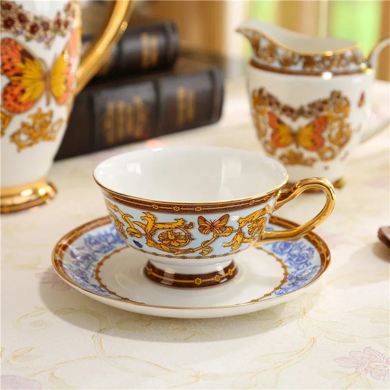 On Sale European Luxury Gilding Butterfly Pattern Home Decors Ceramic Coffee Tea Sets