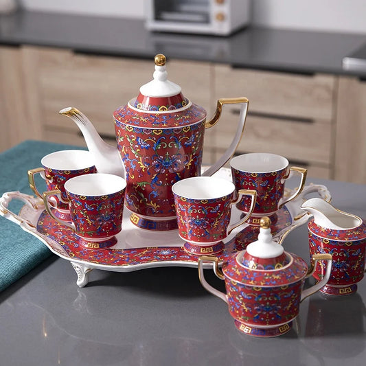 The manufacturer promotes European red enamel color afternoon tea ceramic coffee set