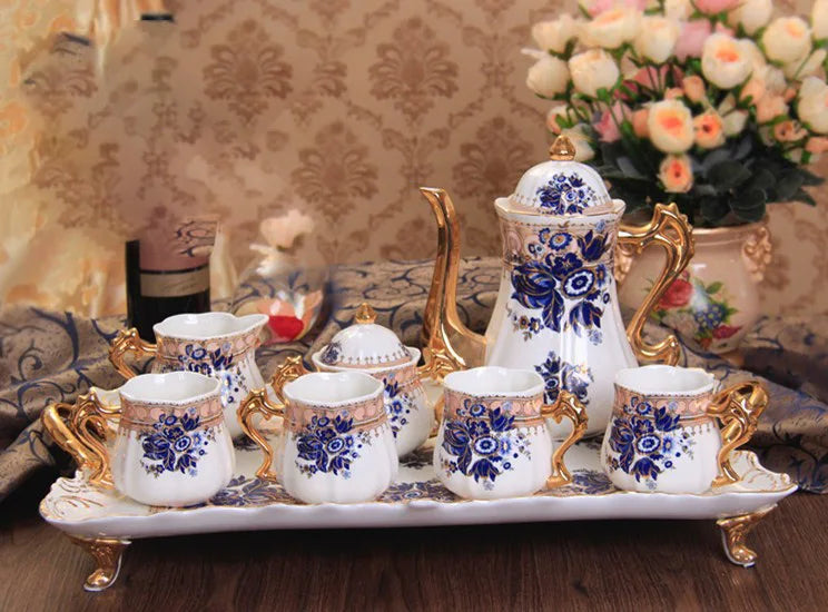 Discount European Luxury Flower Pattern Phnom Penh Ceramic Tea Set