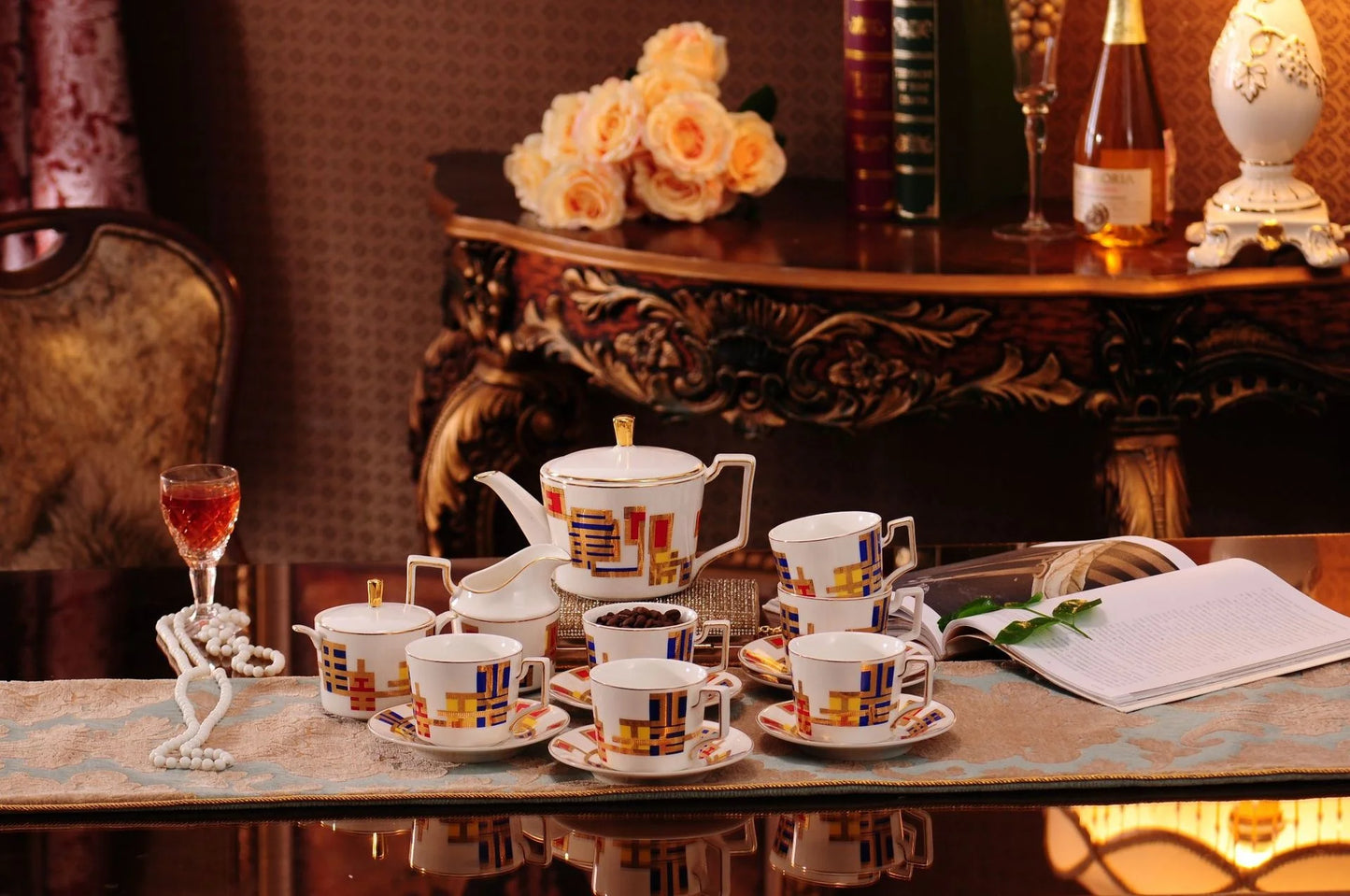 Hot Sale Luxury European Kitchen Accessories Fine Porcelain Coffee Tea Sets