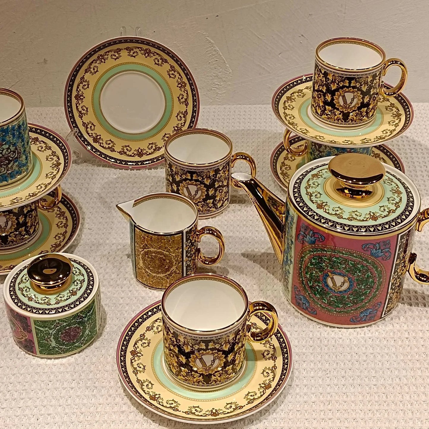 New European color pattern 15-piece ceramic tea set coffee set