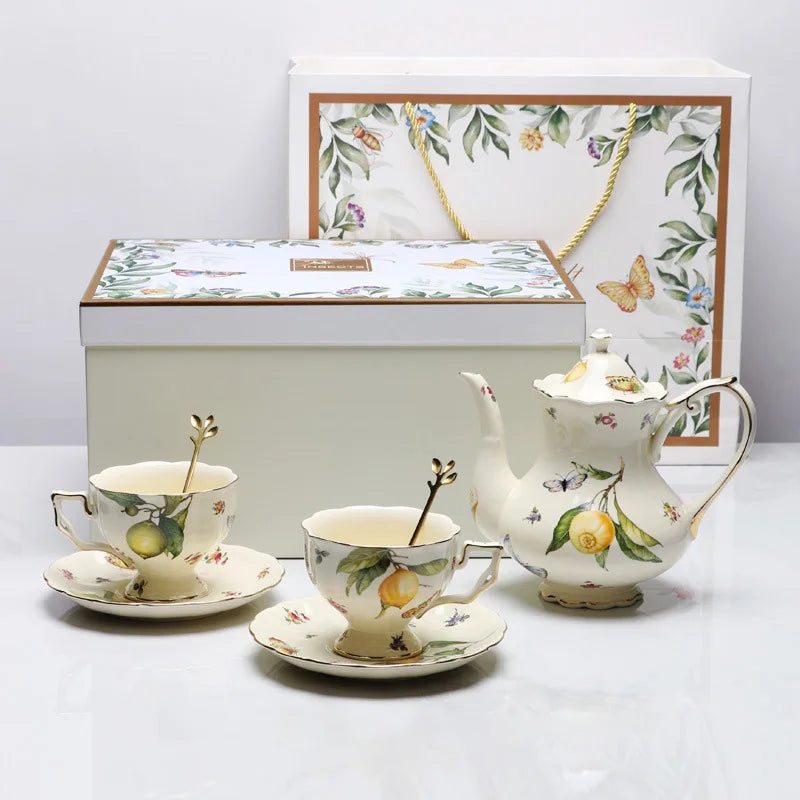 Tea Sets Lemon Patterned Porcelain Wholesale of European Europe Provided Coffee Cup Handmade Printed Ceramic European