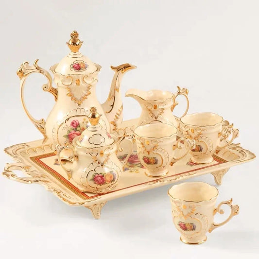 Promotion of British luxury embossed yellow afternoon tea ceramic tea set