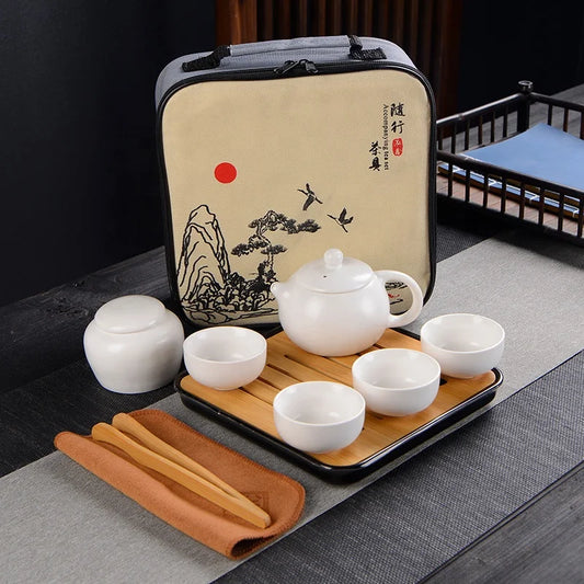 Portable Ceramic Travel Kung Fu Teapot Tea Cup Gift Set tea set