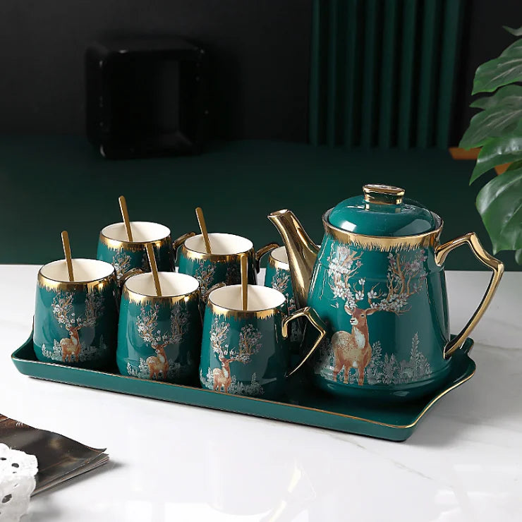 Nordic ceramic light luxury drinking cup dark marble green tea cup coffee set