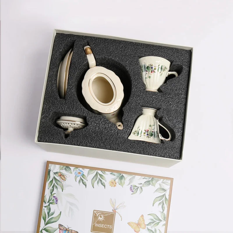 Coffee and Tea Set Tea Cup and Saucer Hot Selling Grapevine Pattern Ceramic Color Box Nordic Home Hotel Restaurant Office