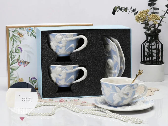 Discount European Classic Blue Ceramic Tea Set Gift Box