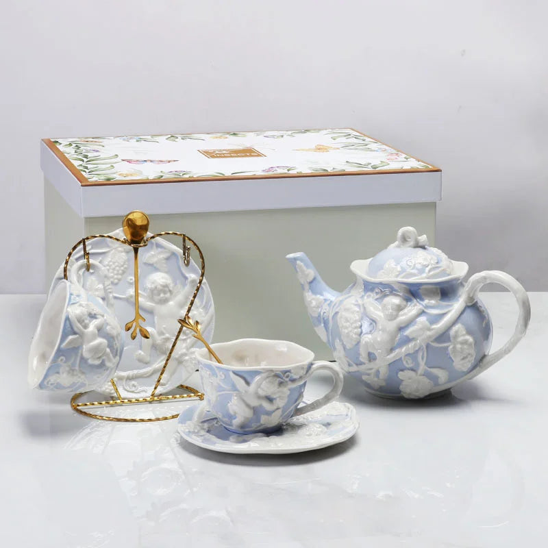 Discount European Classic Blue Ceramic Tea Set Gift Box