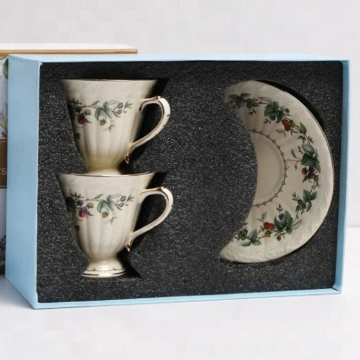 Factory sells grape vine pattern ceramic coffee and tea set with gift box