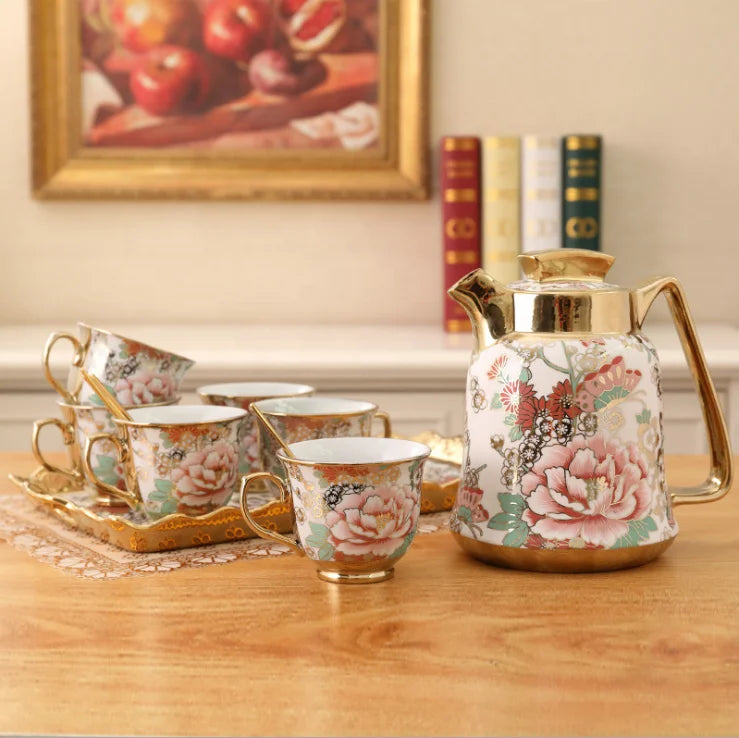 Hot Sale Nordic Living Room Home Decors Flower Pattern Water Cup Set Porcelain Coffee Tea Cup Sets