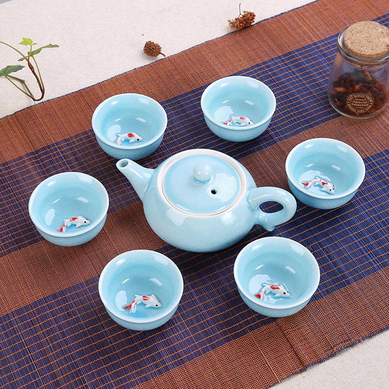 Best Selling Chinese Porcelain Handmade Ceramic Kung Fu Tea Set/Colorful Pattern Teacup Ceramic Tea Pot