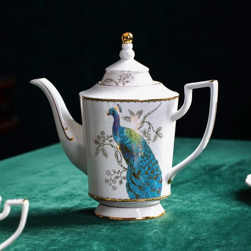 Low price discount European luxury peacock pattern afternoon tea ceramic tea set