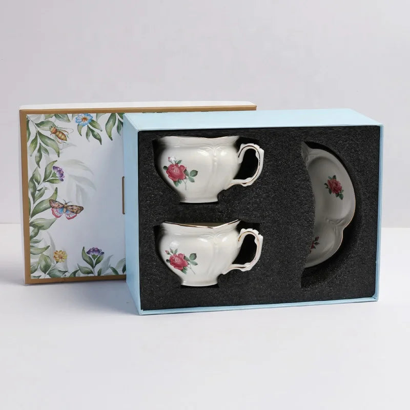 Low priced European rose patterned porcelain tea sets and cups