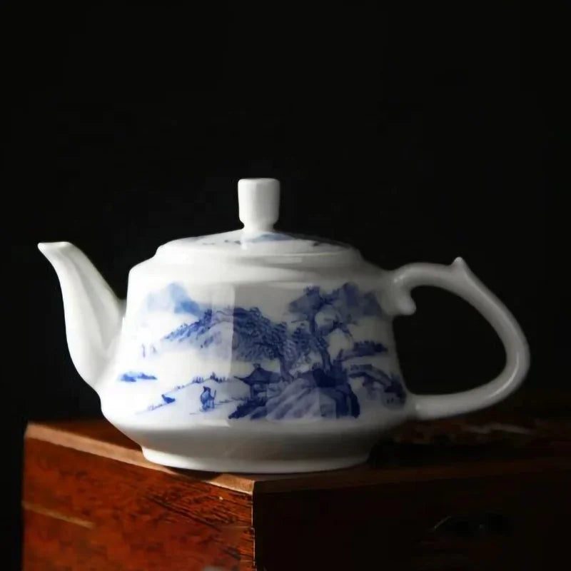 New Product 9 Pieces Jingdezhen Hand Painted Teapot Sets Living Room Sets Scenery Blue and White Porcelain Tea Cups Sets