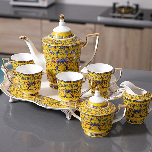 Discount European Yellow Enamel Afternoon Tea Ceramic Coffee Set