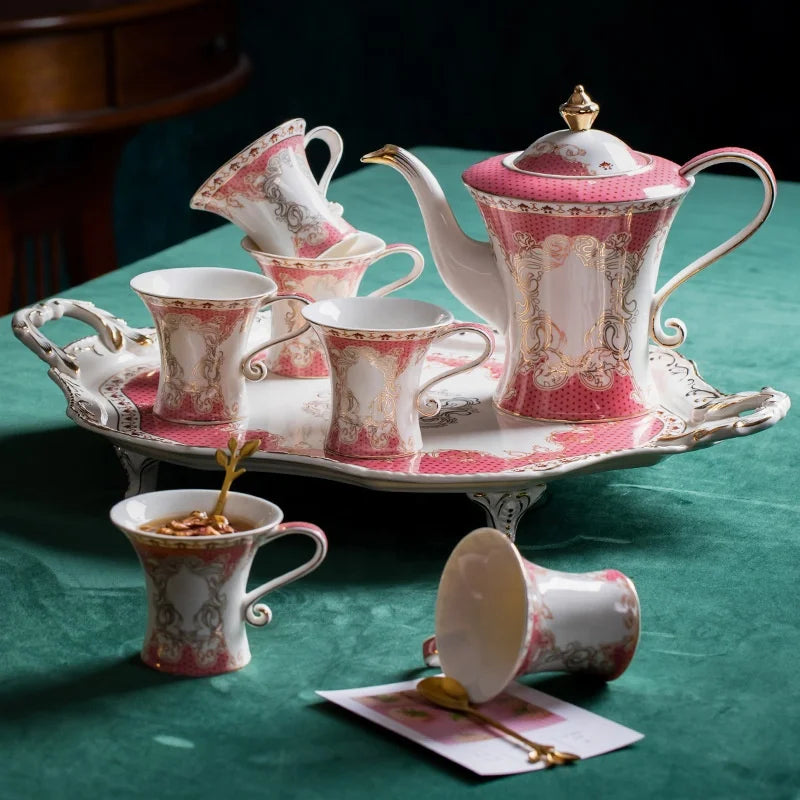 Customized British pink afternoon tea coffee set and tea set