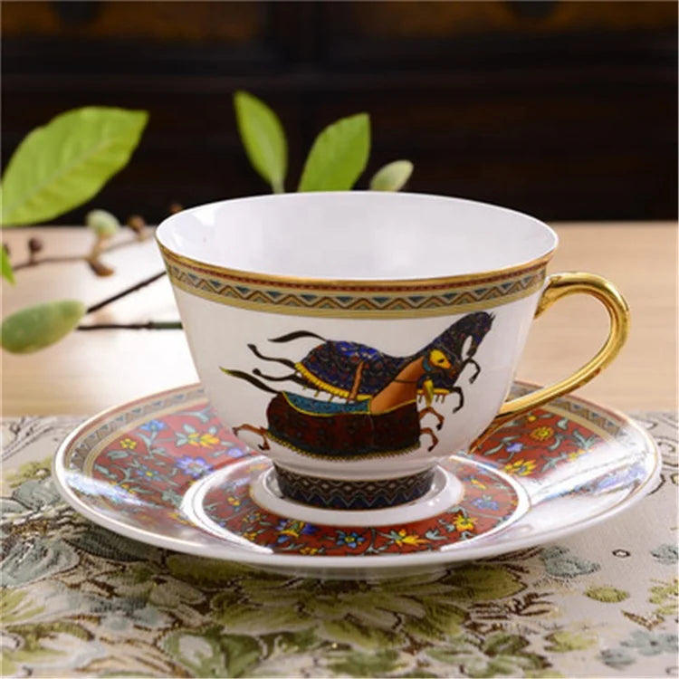 Promotional 15 Pcs Luxury Nordic War Horse Dining Room Fine Bone China Coffee & Tea Sets