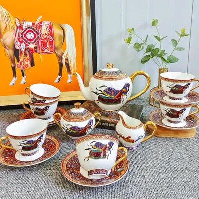 Wholesale  Luxury Royal Personage Pattern Home Decors Ceramic Gold Handle Coffee Tea Set