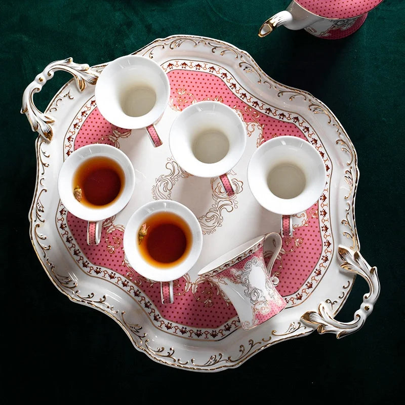 Customized British pink afternoon tea coffee set and tea set