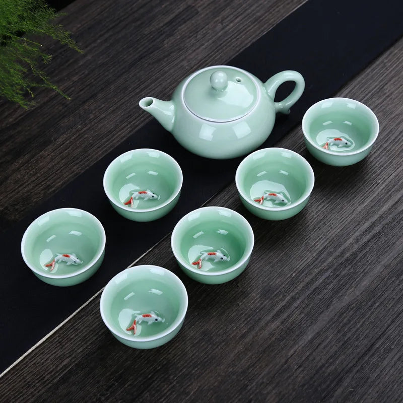 Best Selling Chinese Porcelain Handmade Ceramic Kung Fu Tea Set/Colorful Pattern Teacup Ceramic Tea Pot