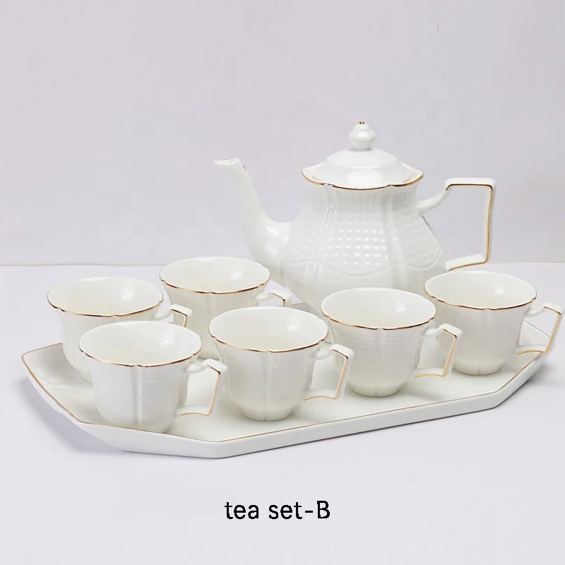 Wholesale European style white porcelain tea sets with gold edge