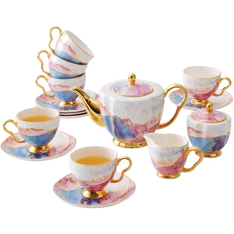 European style bone china coffee cup set small luxury British living room home afternoon tea set water set