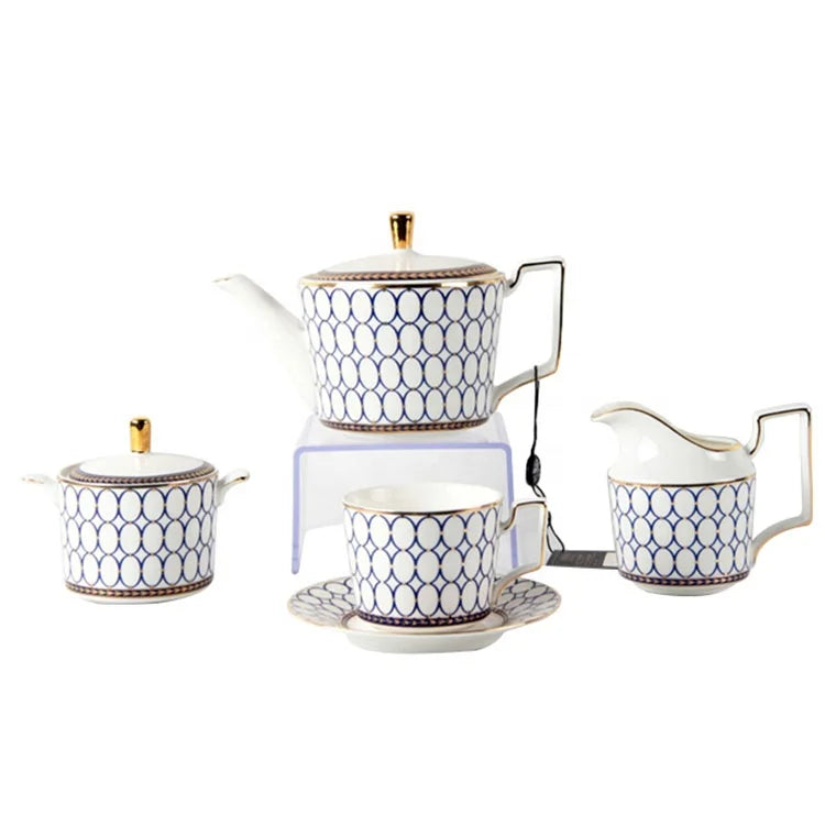 Hot selling 15pcs European Style Blue Annulus Porcelain Coffee and Tea Sets Ceramic Cups Set