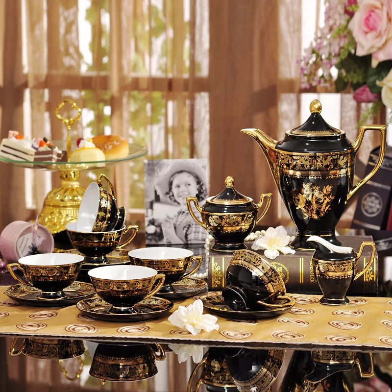 Wholesale Western Black Luxury Ceramic Cups Gilding  Home Decor Living Room Porcelain Coffee and Tea Sets