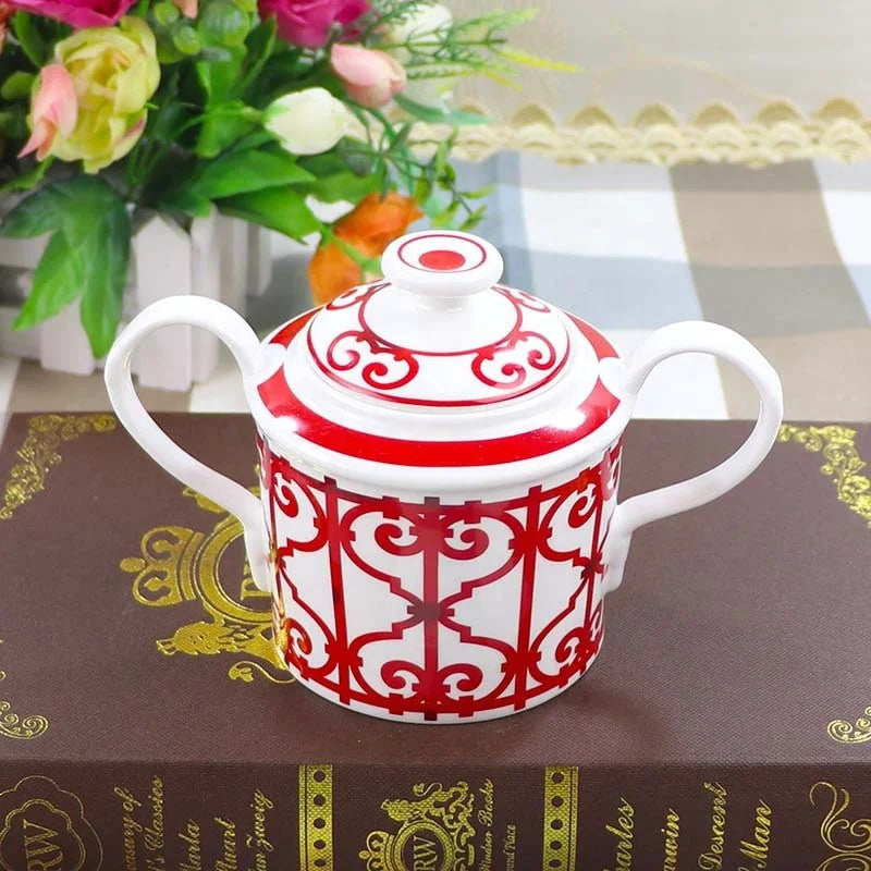 Best Sell Luxury Traditional Red Paper-cut Art Home Decors Bone China Coffee Tea sets