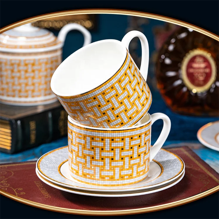 Fine bone china 15pcs mosaic coffee cup and saucer porcelain coffee pot set Royal bone china tea and coffee sets