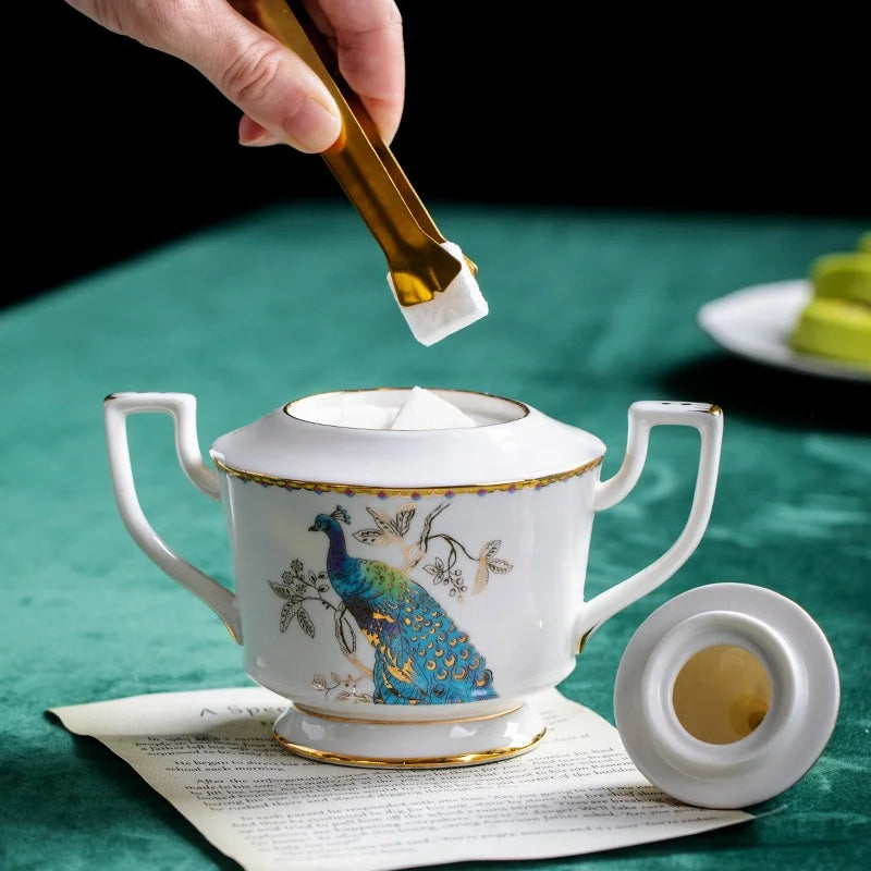 Low price discount European luxury peacock pattern afternoon tea ceramic tea set