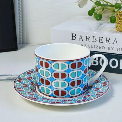 Hot Sale European Luxury Red and Blue Circle Porcelain Tea Cup & Saucer Set