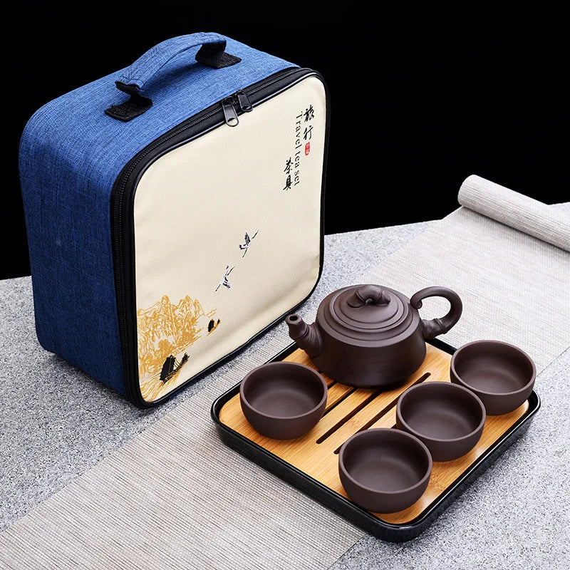 Hot sale one purple sand teapot two cups travel tea set