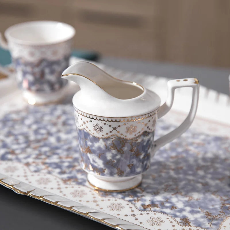 Low price hot selling Western style household white and purple afternoon tea ceramic coffee set